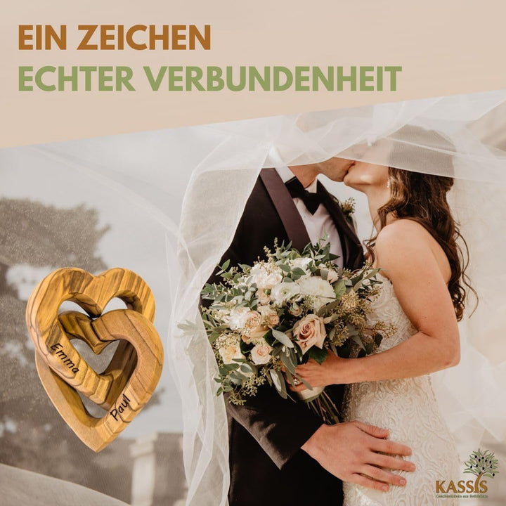 Kassis Geschenkartikel Personalisierte Olivenholz-Herzen für Brautpaar, zum Valentinstag, Jubiläum,