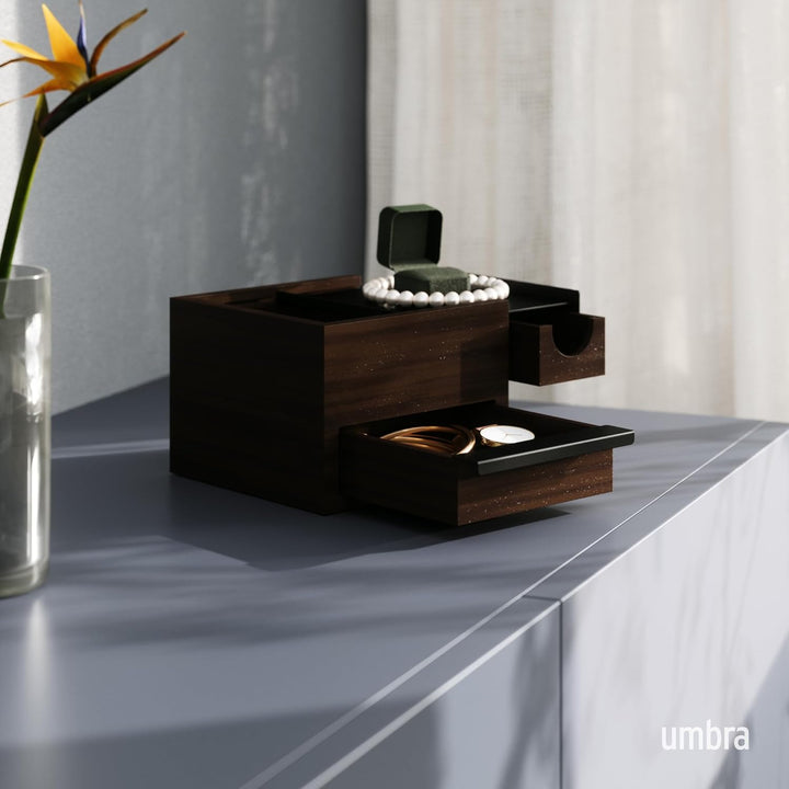 Umbra Stowit Mini Design Schmuckkasten – moderne Schmuck Box mit Geheimfächern für Ringe, Armbänder,