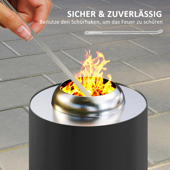 Outsunny Feuerschale Ø16x25cm aus Edelstahl Feuerstelle mit Schürhaken Rauchfreie Feuerschalen Feuer
