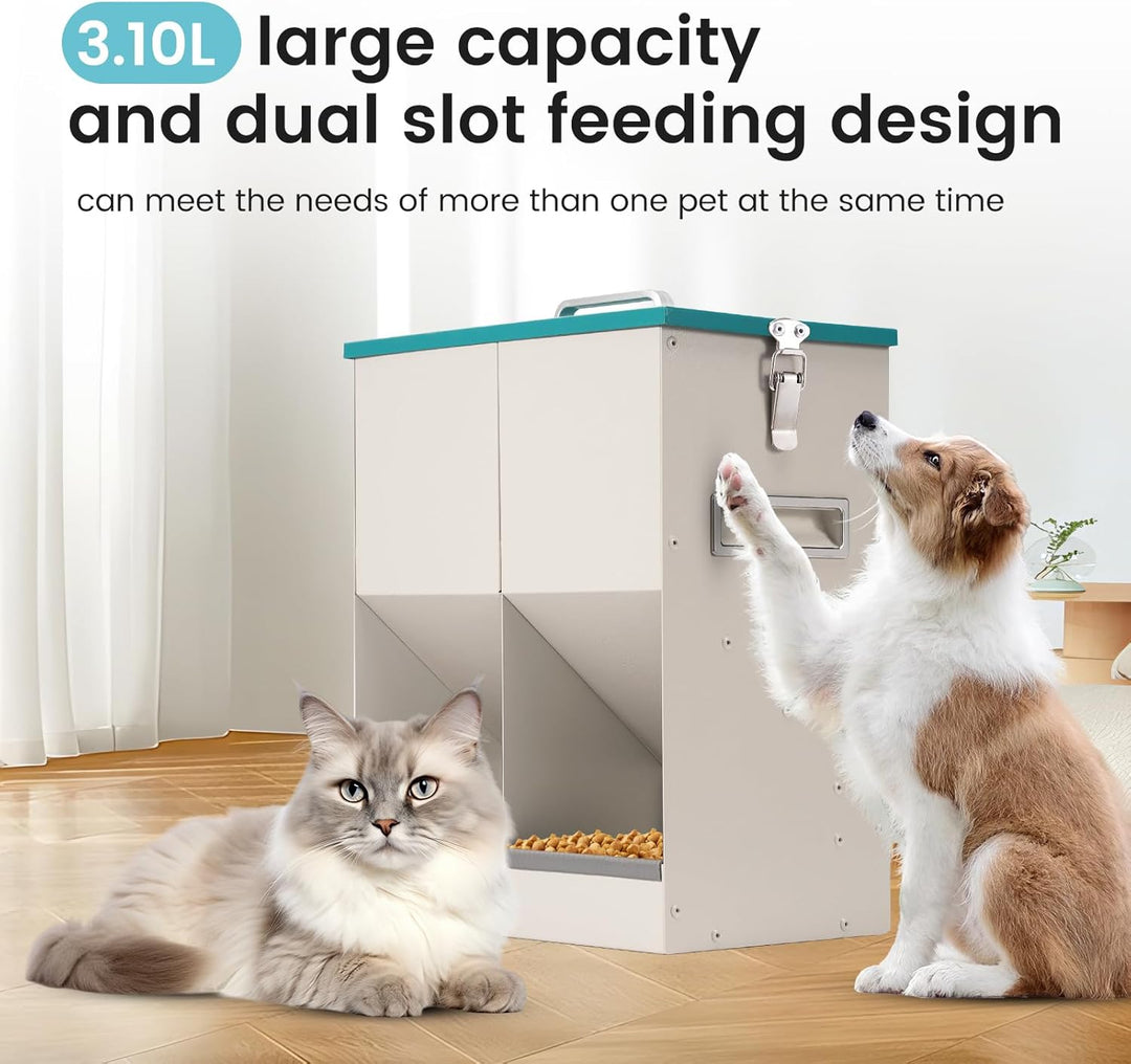 10L Automatische Katzenfutterautomaten 2 Katzen, Dual Gravity Outdoor Trockenfutterspender Doppelter