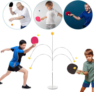 Surplex Tischtennistrainer mit Elastischem Weichem Schaft, Höhenverstellbar, Mit 2 Schlägern Und 3 Ü