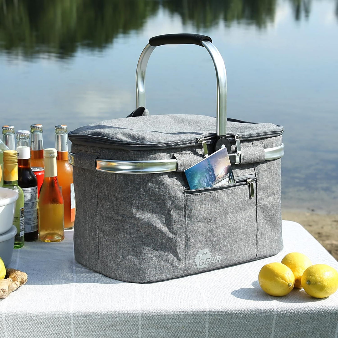 your GEAR Kühlkorb Scivu - isolierter Einkaufskorb - 29 Liter Picknickkorb - Kühltasche mit Tragegri