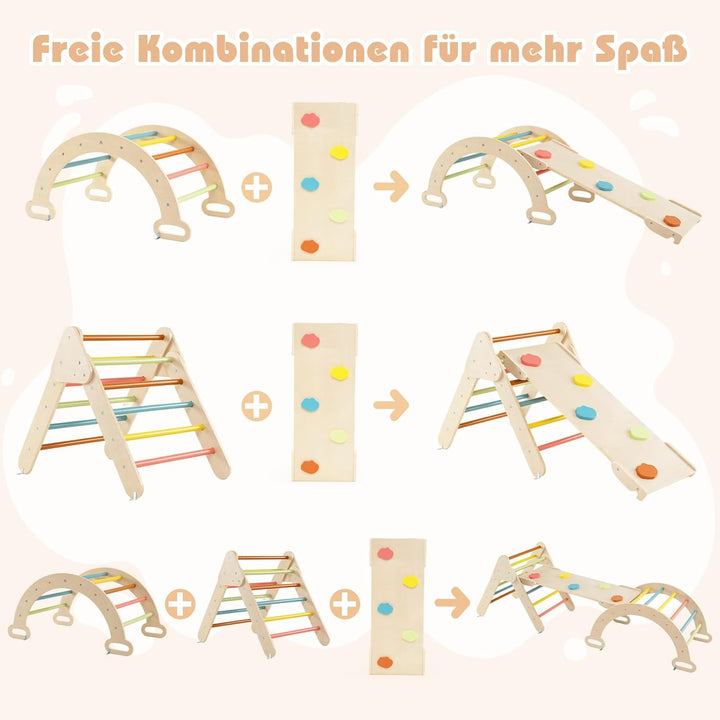 COSTWAY Kletterdreieck mit Rutsche, Kletterbogen, inkl. doppelseitige Rampe, zum Klettern, Rutschen
