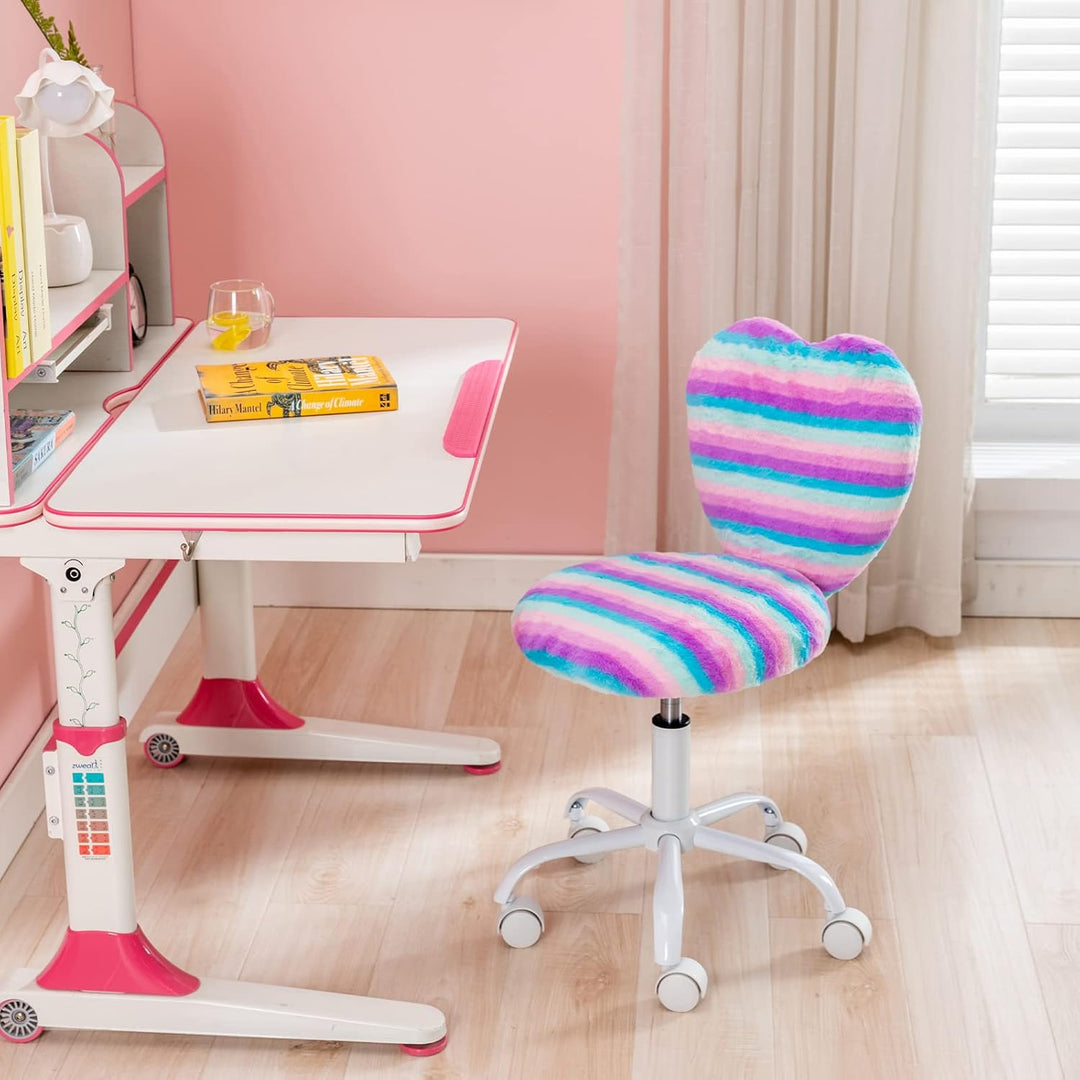 chairus Kinder Schreibtischstuhl aus Kunstfell Höhenverstellbarer Drehstuhl ohne Armlehnen Studienst