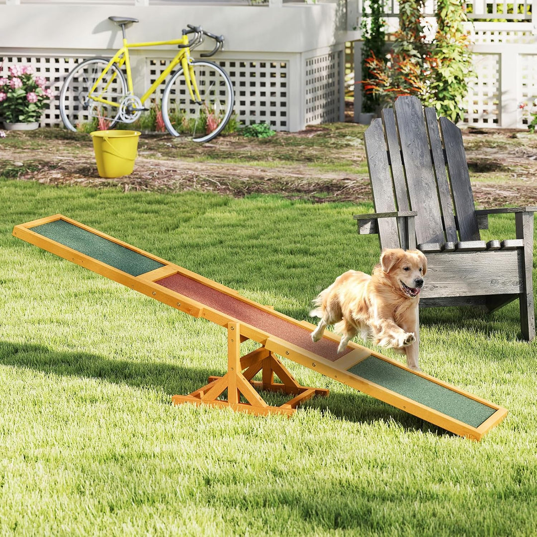 GOPLUS Hundewippe Holz, Hunde Agility Wippe mit rutschfesten Asphaltfilzplatten, Trainingsgerät zur
