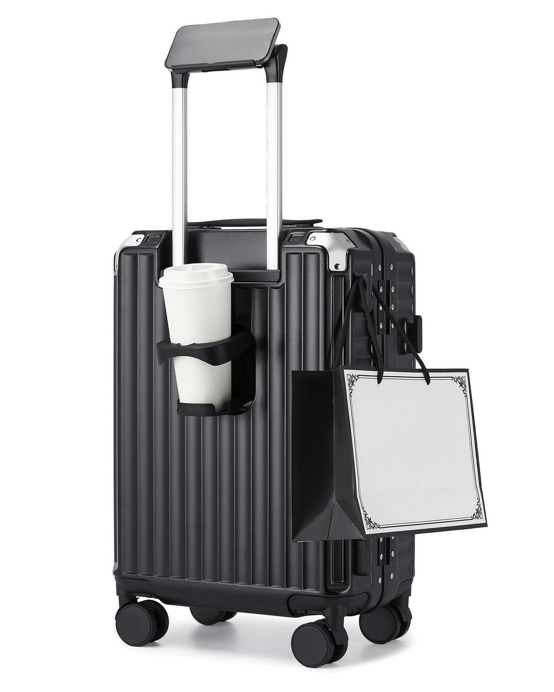 KONO Handgepäck Koffer M, Hochfester Reisekoffer aus PC, Trolley mit Handyhalterung und Haken, Harts