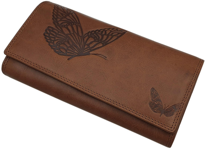 Grosse Rindleder Damen Geldbörse / Geldbeutel / Portemonnaie / Geldtasche mit Schmetterling-Motiv od