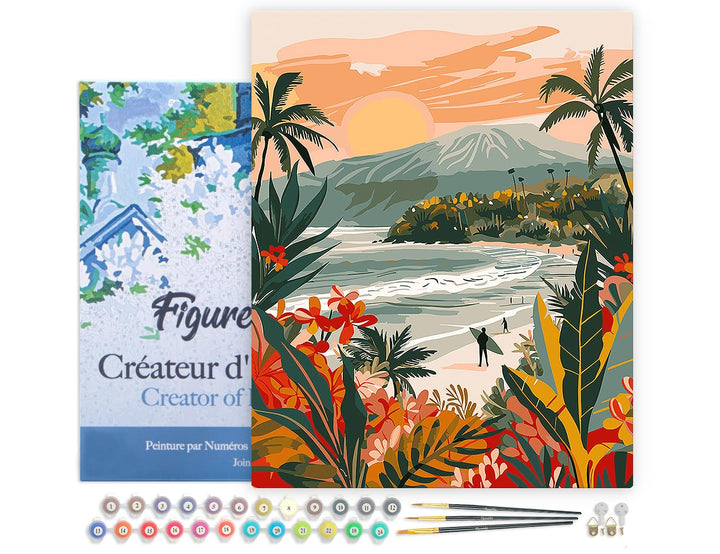 Figured'Art Malen Nach Zahlen Erwachsene Mit Rahmen Tropischer Strand - Paint by Numbers Basteln DIY