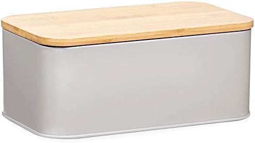 Zeller 25371 Brotkasten m. Bamboo Deckel, Metall, matt Taupe, 31 x 18 x 12,5 cm Taupe 31 x 18 x 12.5