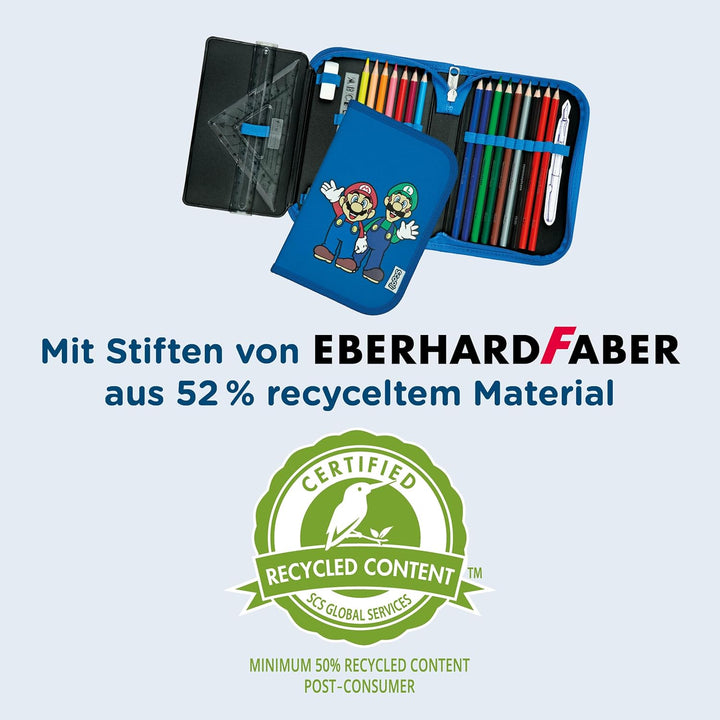 Scooli - Gefülltes Schüleretui Super Mario - Federmäppchen mit hochwertigen Stiften & Zubehör - Idea