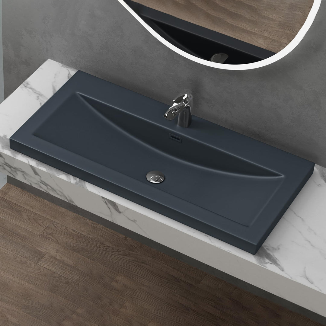 Design Waschbecken Colossum01, Matt Anthrazit aus Gussmarmor, Waschtisch, Waschplatz, Einbauwaschbec