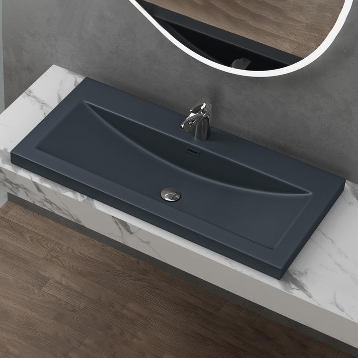 Design Waschbecken Colossum01, Matt Anthrazit aus Gussmarmor, Waschtisch, Waschplatz, Einbauwaschbec