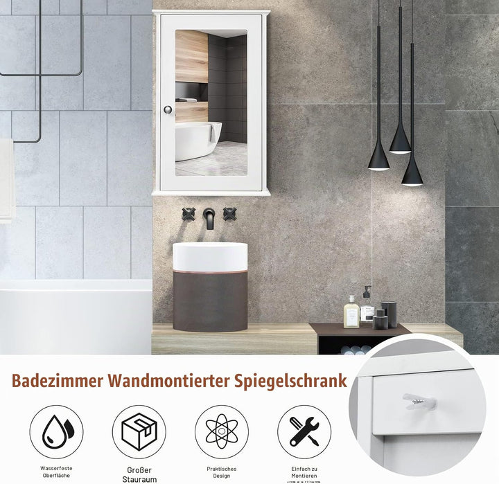GIANTEX Hängeschrank mit Spiegel, Spiegelschrank Wandschrank eintürig, Badschrank Badezimmerschrank