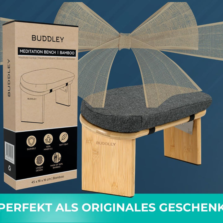 BUDDLEY Meditationsbank klappbar, Yogahocker mit Kissen, Meditationsbank, Meditationsstuhl faltbar,