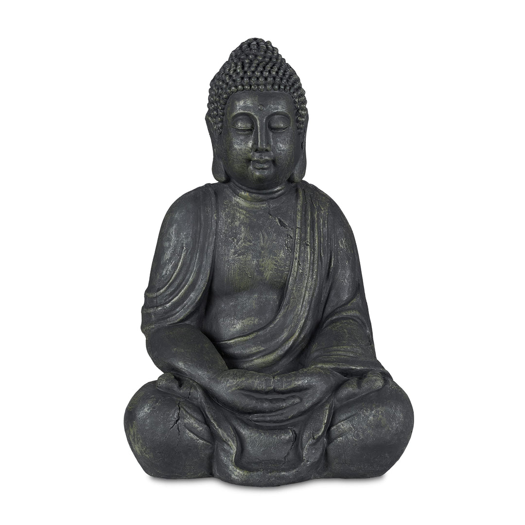 Relaxdays Buddha Figur sitzend, XL 70 cm, Gartenfigur, Vintage Dekofigur Wohnzimmer, wetterfest, fro