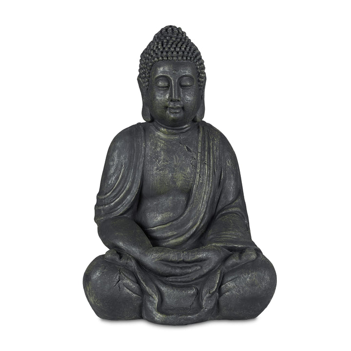 Relaxdays Buddha Figur sitzend, XL 70 cm, Gartenfigur, Vintage Dekofigur Wohnzimmer, wetterfest, fro