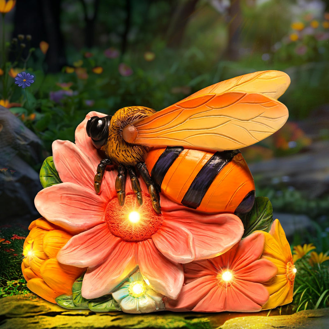 Linkax Solar-Gartenornamente für den Aussenbereich, Honigbienen-Statue, Gartenlicht, einzigartiges G