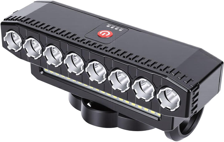 Tbest Fahrradlicht, Wiederaufladbarer USB-Scheinwerfer mit Hupe, 8 LEDs, Superhell, 6 Modi, 4000 MAh