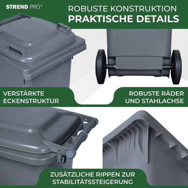 STREND PRO Mülltonne 120L Grau | Grosse Tonne für Restmüll &amp; Haushalt | Mülleimer mit Deckel &amp; Räder