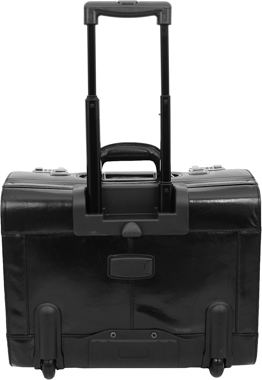 Pilotenkoffer aus echtem Leder mit Rollen, Schwarz