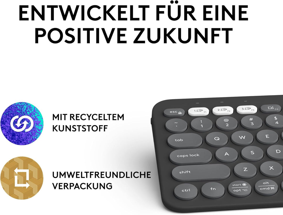 Logitech Pebble Keys 2 K380s, kabellose Multi-Device Bluetooth-Tastatur mit anpassbaren Sondertasten