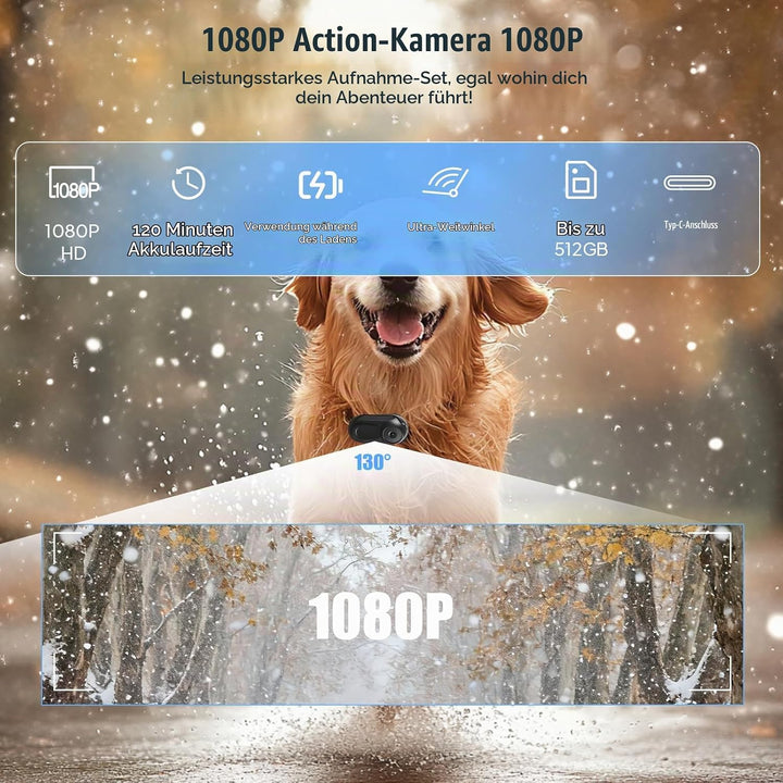 Mini Action Cam mit 64G Speicherkarte, 1080P HD und 130° Weitwinkel, Tragbare Kabellose Magnet Actio