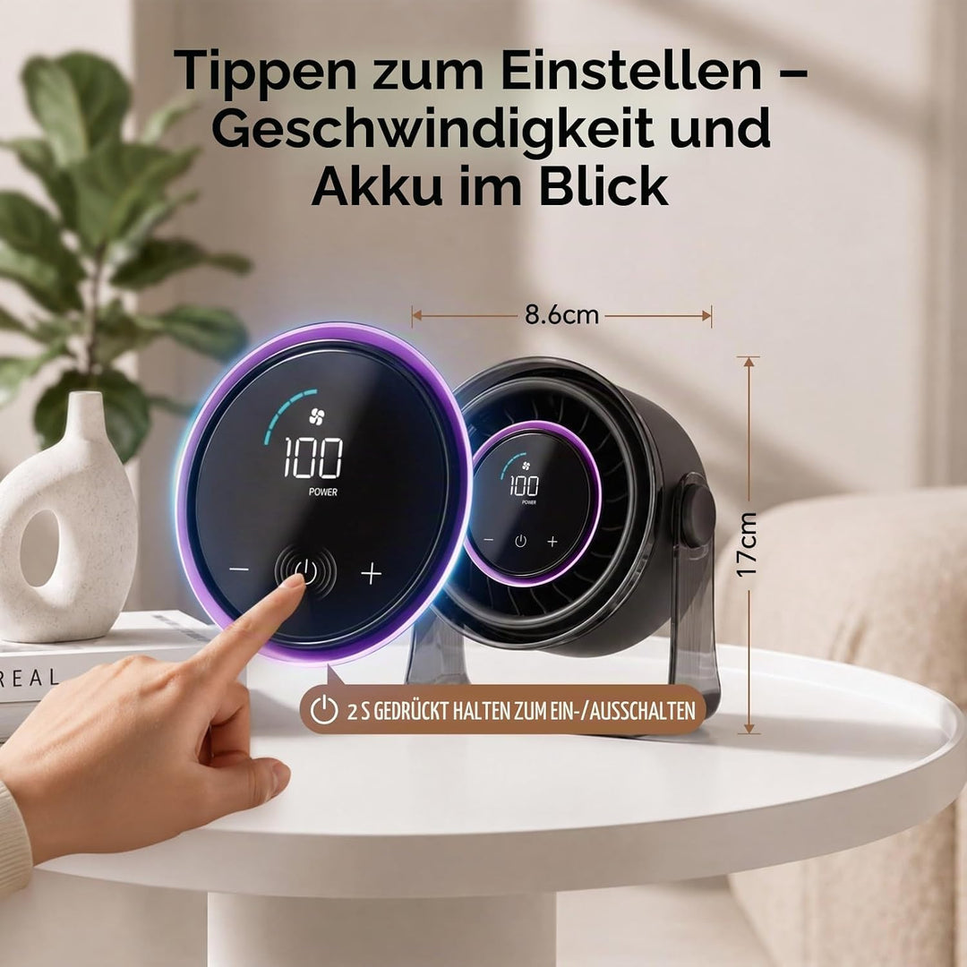 MERTTURM USB Tischventilator Leise mit Turbo Luftstrom, Max 11Std Laufzeit, Windgeschwindigkeiten 1-