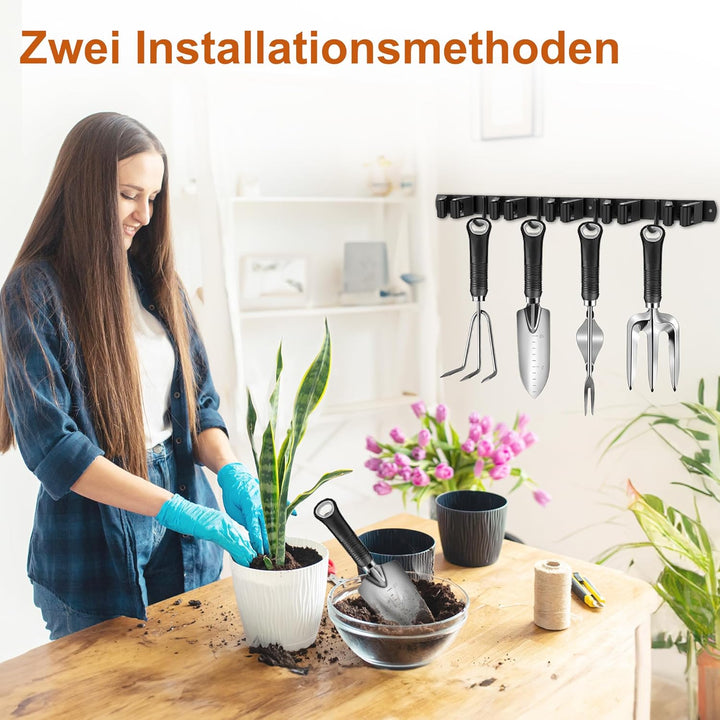 OMerima 2 Stück Besenhalterung Wand, 10 Halter + 8 Haken Edelstahl Gerätehalter, Selbstklebend Garte