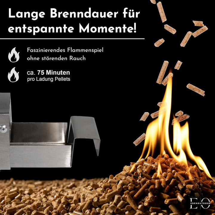 Edenoutdoor Pelletfackel Edelstahl – Feuerrohr mit Glasröhre, Feuersäule für Garten & Terrasse, deko