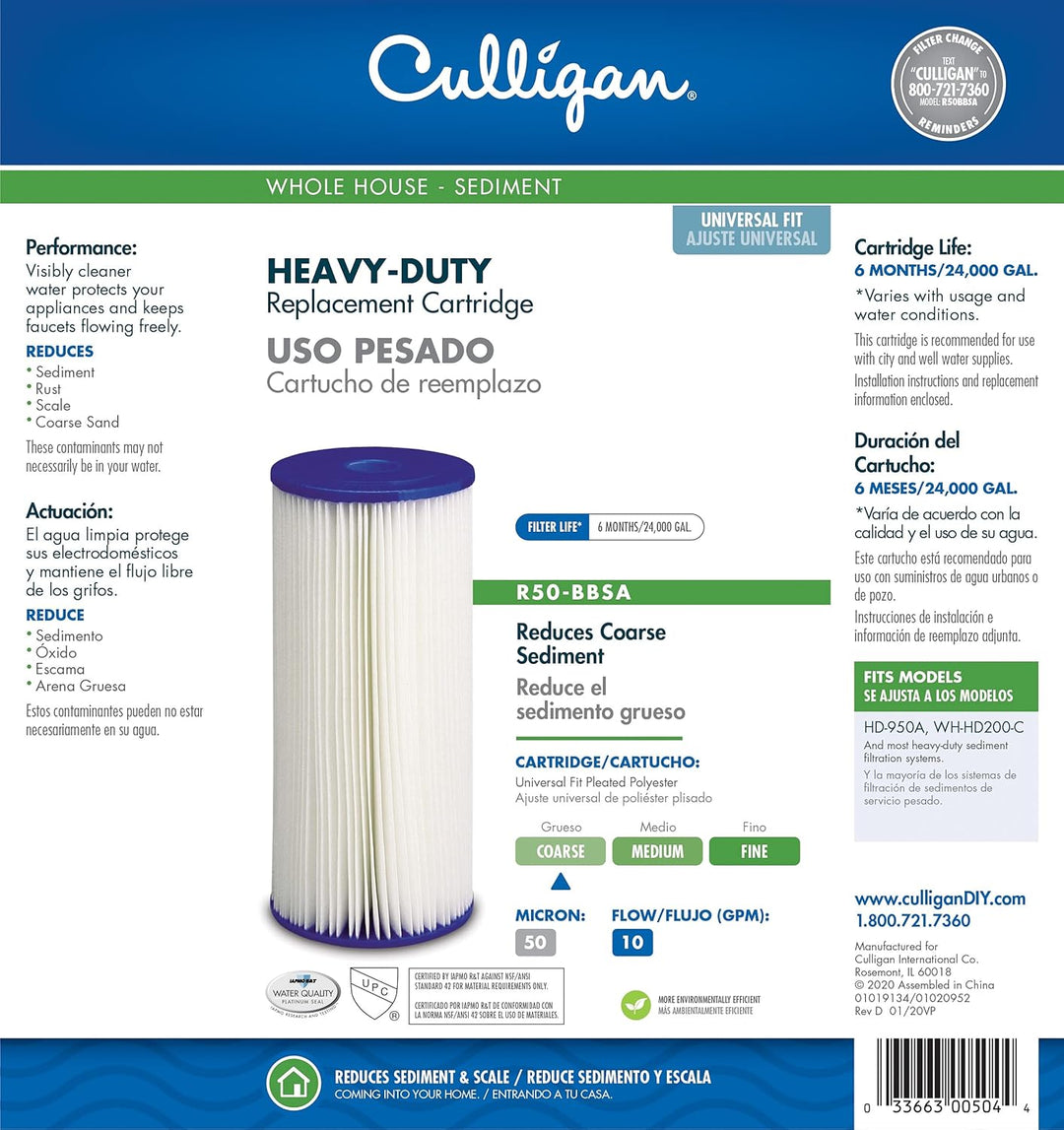 Culligan R50-BBSA 5 Micro 25,4 x 11,4 cm Ganzhaus-Plissee-Sedimentfilter, waschbar, Ersatzkartusche