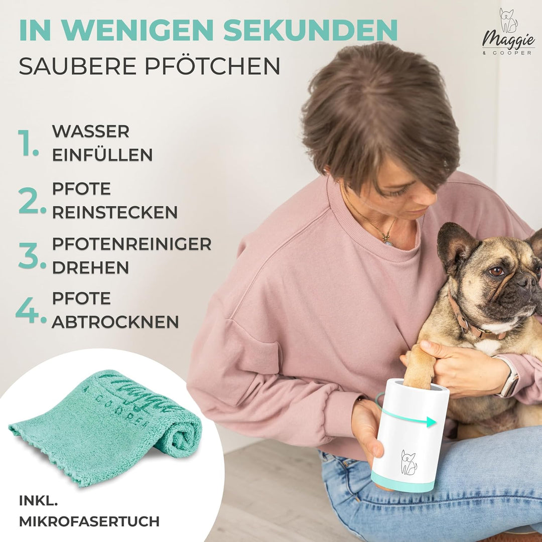 MAGGIE & COOPER Pfotenreiniger (Grösse L, Farbe: Grün) | saubere Pfoten | inkl. Mikrofaserhandtuch |