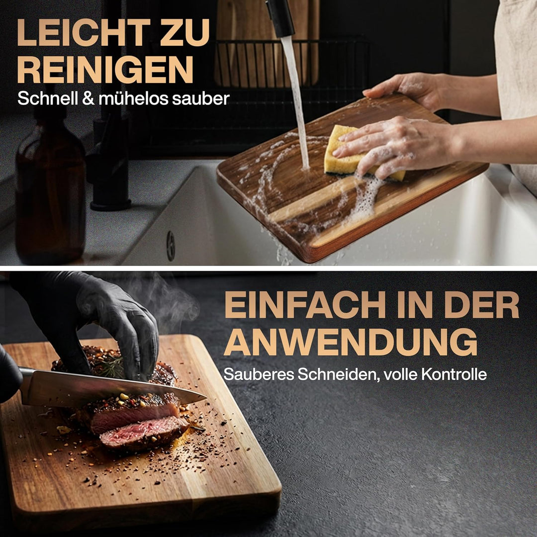 Premium Schneidebrett aus Akazienholz mit Saftrille - PERSONALISIERBAR - 40 x 30 x 3 cm - Hochwertig