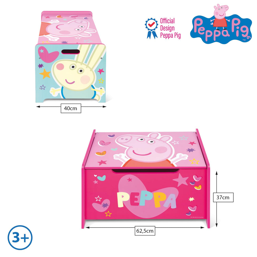 ARDITEX – Spielzeugtruhe aus Holz Peppa Pig – 62,5x40x37cm – Farbe Rosa – Ideal zum Aufbewahren von