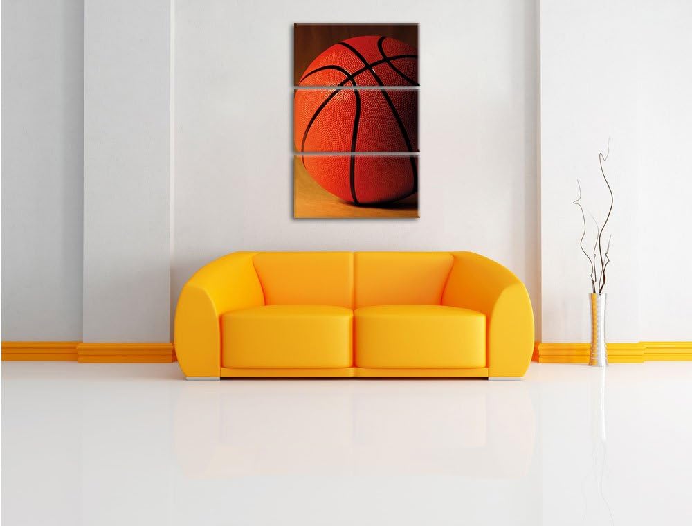 Pixxprint Basketball schwarzer Hintergrund als Leinwandbild | Grösse: 3 Teilig (120x80) | Wandbild|