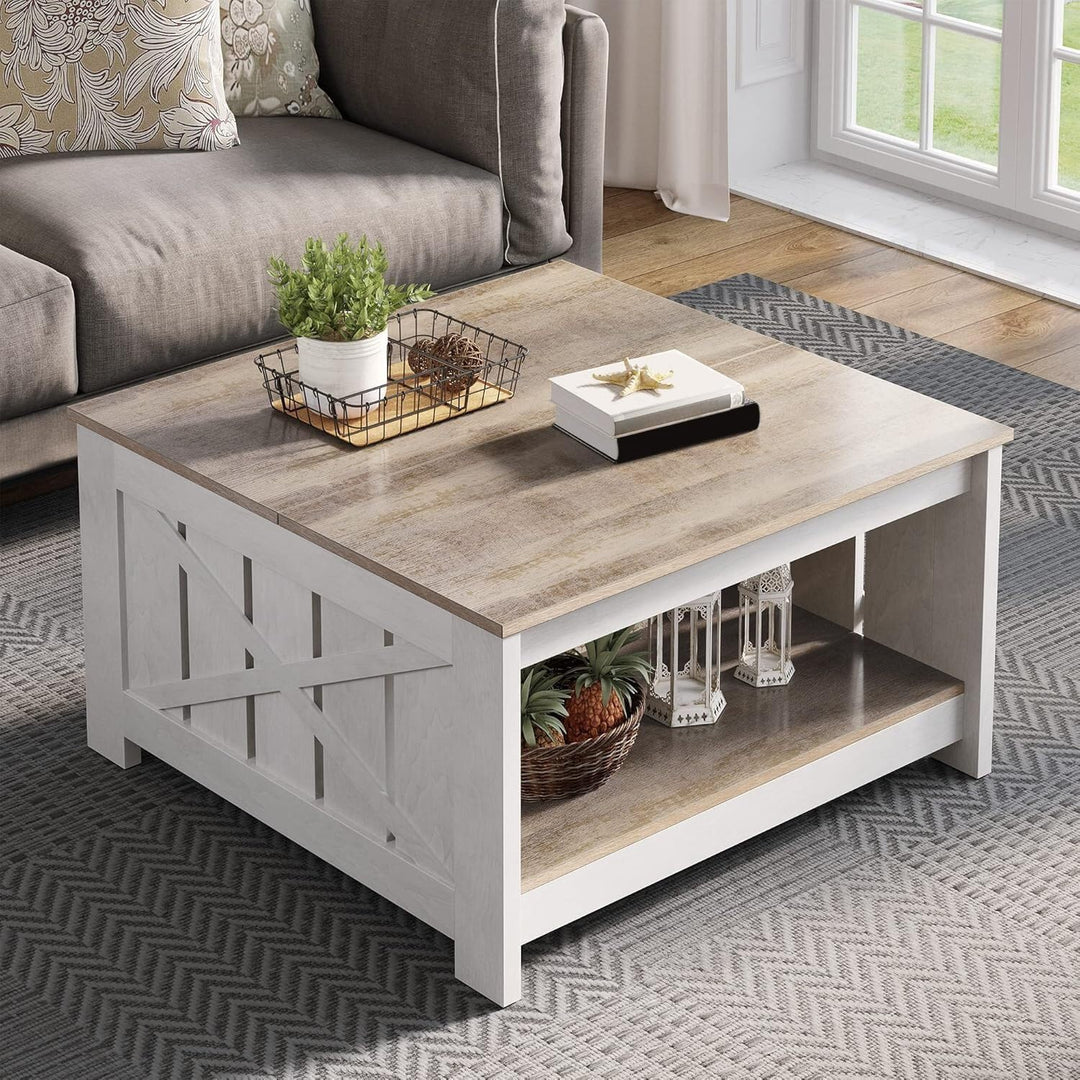 YITAHOME Couchtisch, Quadratischer Wohnzimmertisch 2-stöckiger, Couchtisch mit Stauraum für Couch Sc