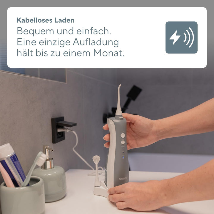 B.Well Swiss TH-912 tragbare und kabellose Munddusche, Praktisches Design mit 3 Betriebsmodi, 5 Düse