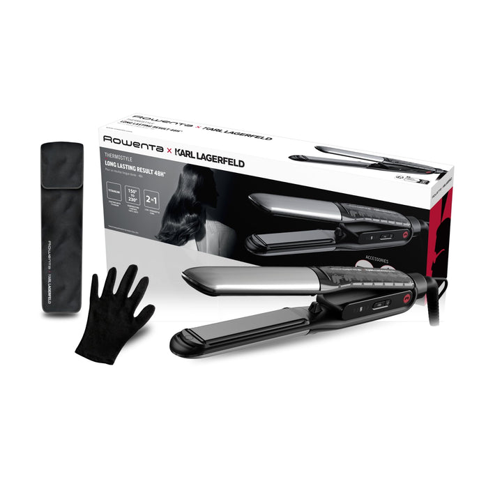 Rowenta x KARL LAGERFELD Thermostyle Haarglätter, Titanium-Beschichtung, Straight & Curl, Temperatur