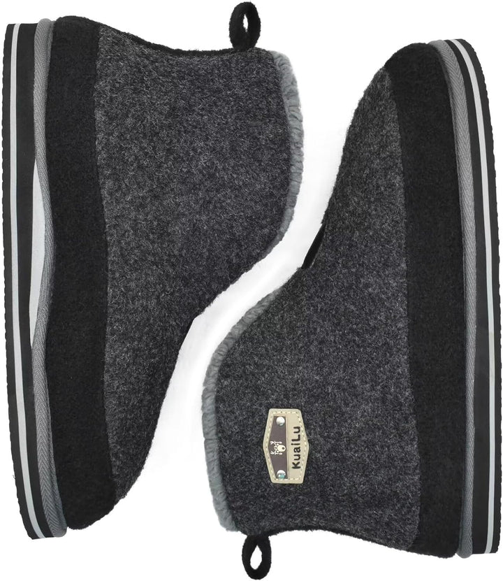 KuaiLu Hausschuhe Boots Herren Winter Filz Hausstiefel Warm Plüsch Flauschige Fell Hüttenschuhe Kusc