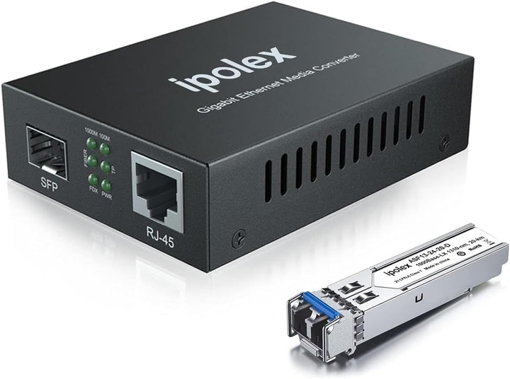 ipolex Gigabit Ethernet Medienkonverter LWL Glasfaser Singlemode LC, mit 1G SFP LX Transceiver-10/10
