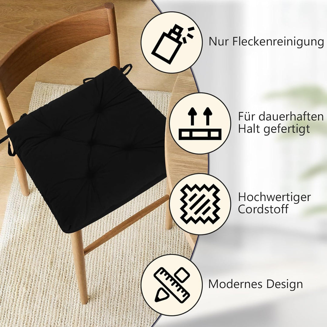 Sitzkissen, 2er Set Stuhlkissen aus Cordstoff, Memory Foam mit Doppel-Layer Design, Befestigungsriem