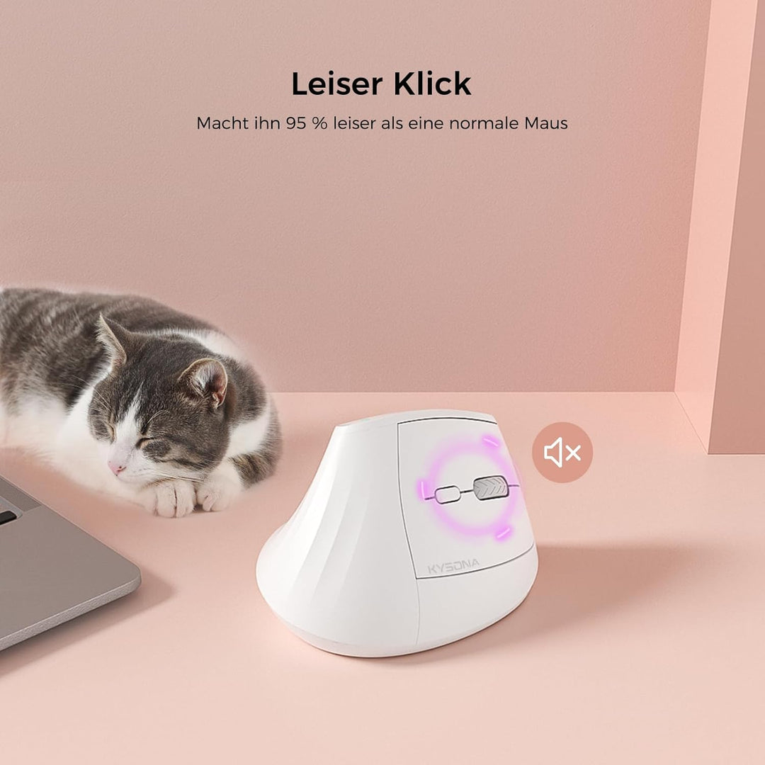 KYSONA Vertikale Ergonomische Maus 57°, Kabellos Bluetooth & 2,4 GHz, 5 DPI-Stufen, Leise Klicks, Ha