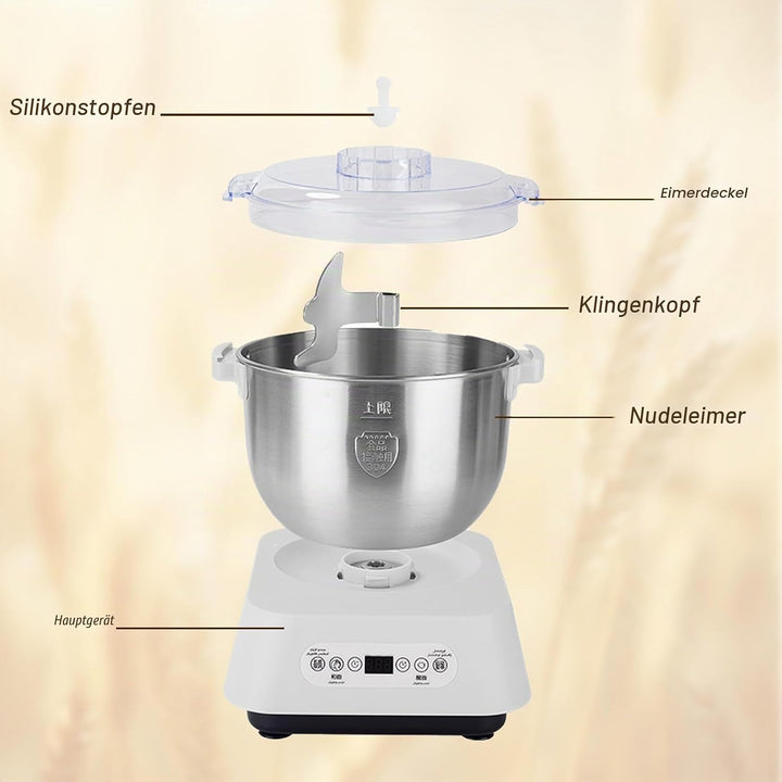 Edelstahl Teigmehl Mixer, 7L Teigknetmaschine mit Fermentierungsfunktion, Edelstahl Teigmaschine mit