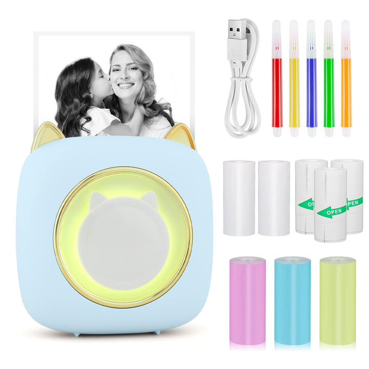 GuKKK Mini Drucker, Mobiler Fotodrucker, Tragbarer Mini Fotodrucker mit Sieben Farben LED, Wireless