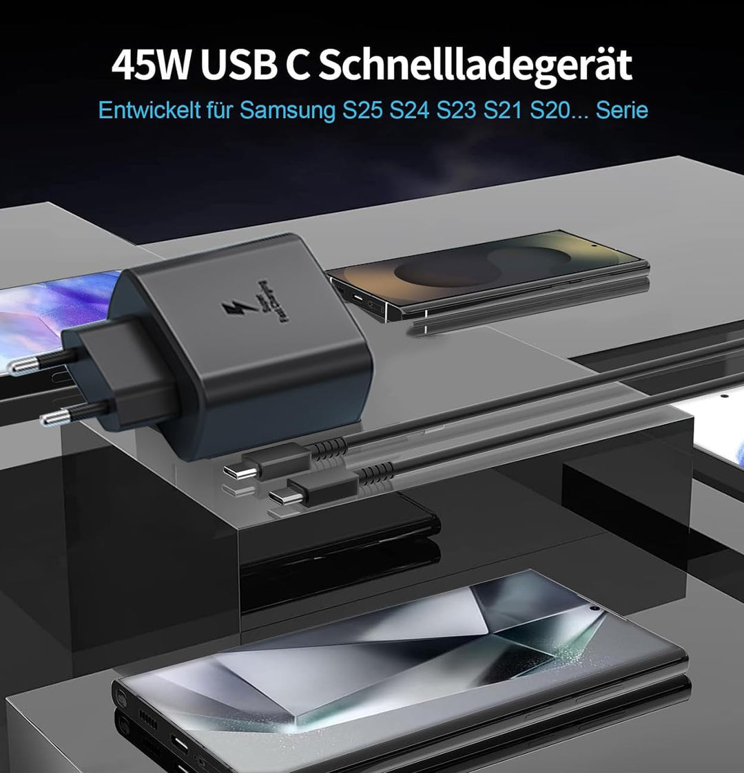 45W USB C Schnellladegerät Ladegerät mit USB Adapter 2 Ports Ladeadapter für Samsung S25 S24 S23 S22