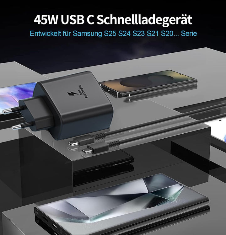 45W USB C Schnellladegerät Ladegerät mit USB Adapter 2 Ports Ladeadapter für Samsung S25 S24 S23 S22