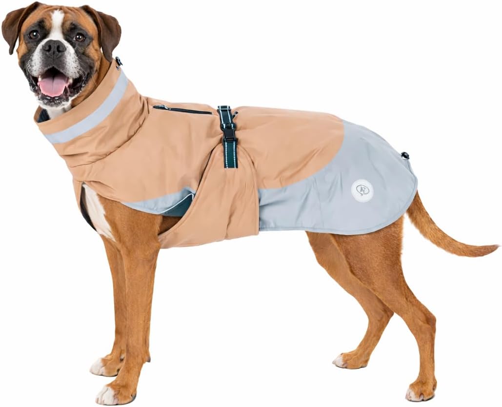 Bloom Hundemantel Warm Taupe 55 cm – Wasserdichter, windabweisender Hundemantel mit warmen Fleece-Fu