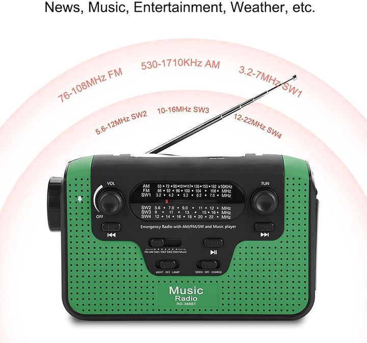 Notfall Solar Handkurbel Radio, RD-388 FM/AM/SW Solar Handkurbel Radio, mit LED Taschenlampe, Unters