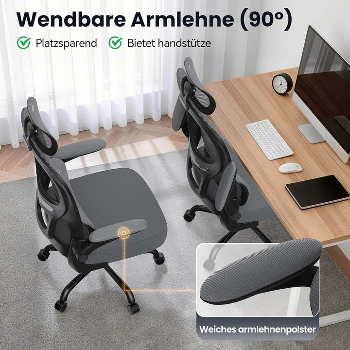 rattantree Ergonomischer Bürostuhl, Schreibtischstuhl mit Verstellbarer Kopfstütze und Armlehnen, C-