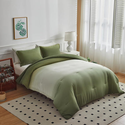 OLDBIAO Bettdecke 155 x 220 cm + 2 Kissenbezüge 80 x 80 cm 3 Teilig mit Weiss - Grün Farbverluaf Des