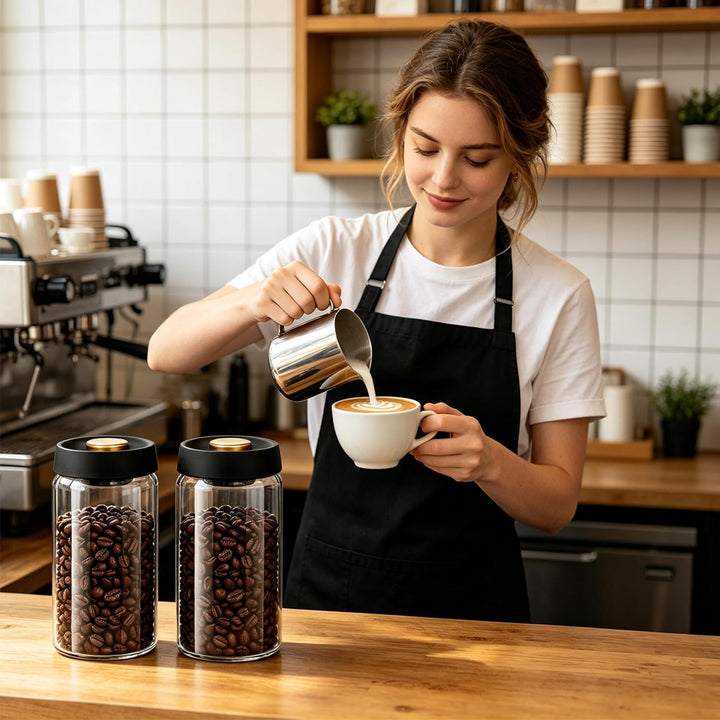 Kaffeebohnen Behälter, Kaffee Vakuumbehälter aus Glas, Kaffeedose Luftdicht | 2 Stück Kaffeedose für